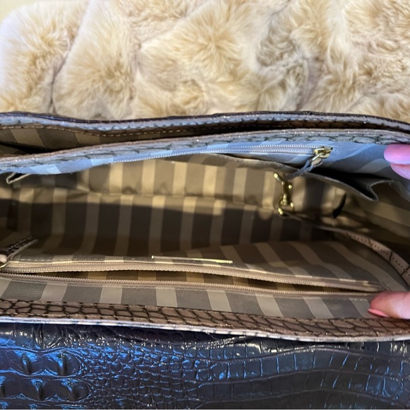 Brahmin Croc Embossed Leather Shoulder Handbag Dark Brown and Tan- BRAND NEW - Picture 8 of 12